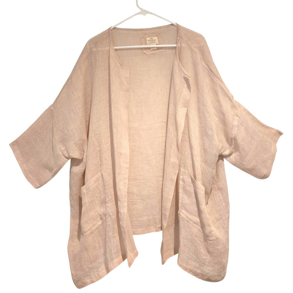 Vikolino 100% European Linen Oversized Jacket OS Pale Pink Lagenlook Pockets - Picture 2 of 4